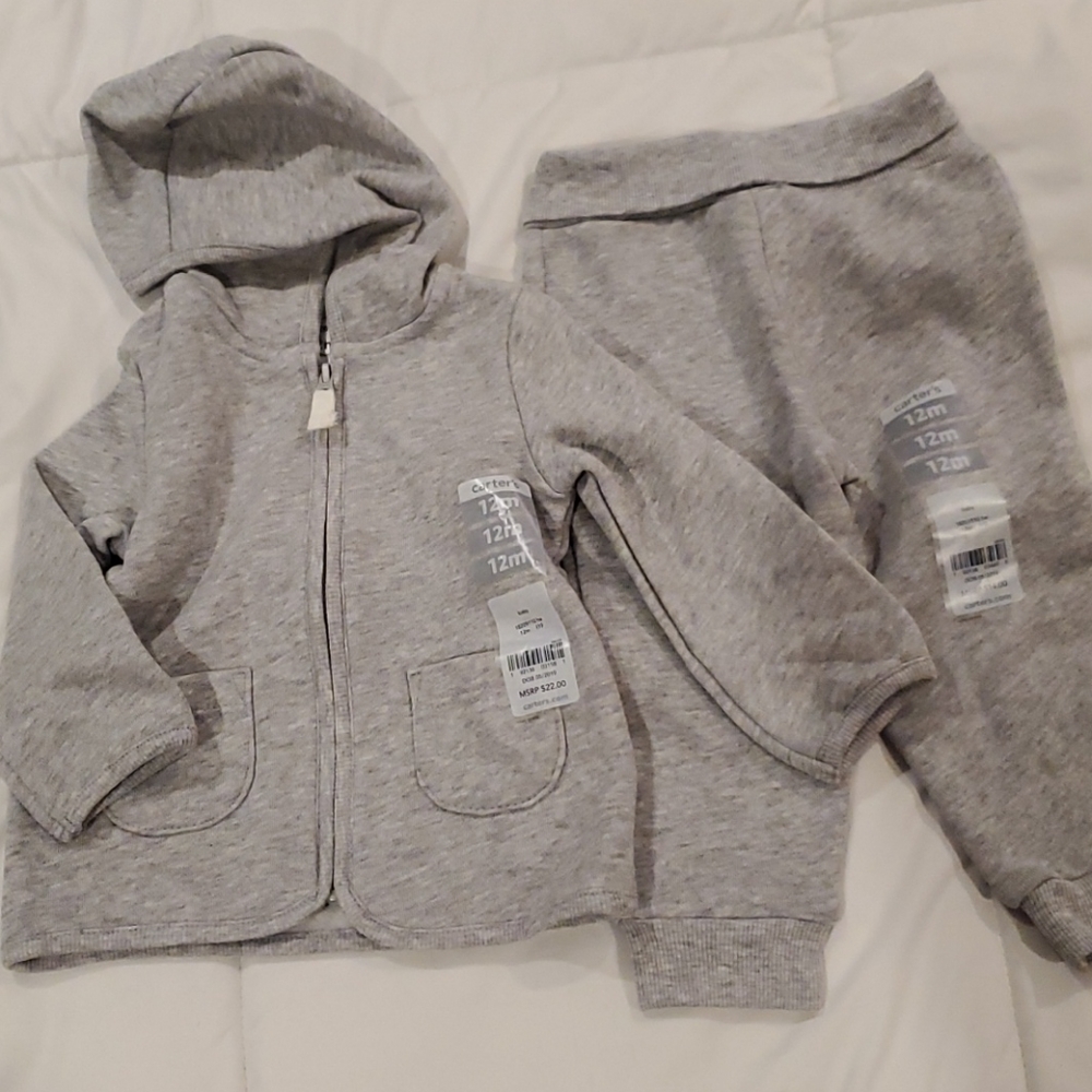 Baby's sweat/track suit, gray, 12 mo